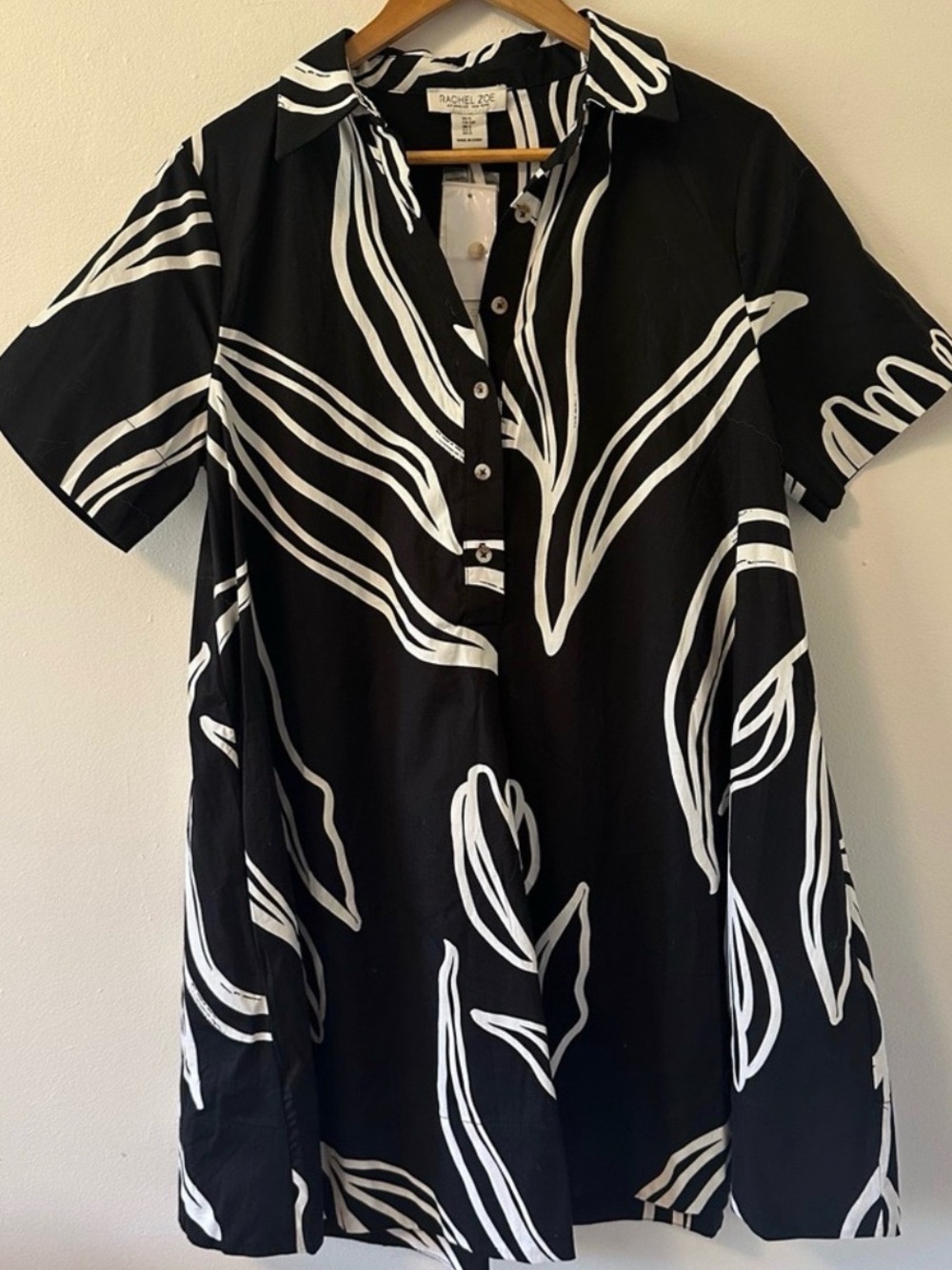 NWT Rachel Zoe Monochrome Leaf Pattern Dress | Size Small